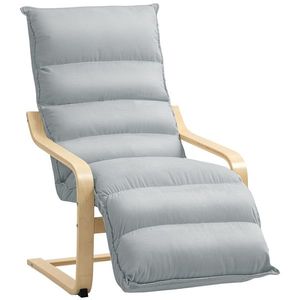 HOMCOM Fotoliu lounge din lemn de mesteacăn, fotoliu capitonat cu suport de picioare reglabil, fotoliu cu braț modern, gri deschis | Aosom Romania imagine