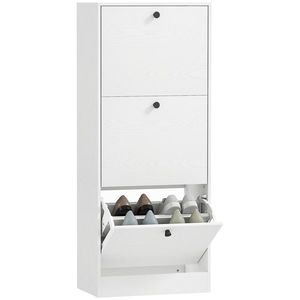 HOMCOM Dulap cu 3 Uși Rabatabile Rafturi Ajustabile și Design Compact 47x28x115 cm Alb cu Inserții de Lemn | Aosom Romania imagine