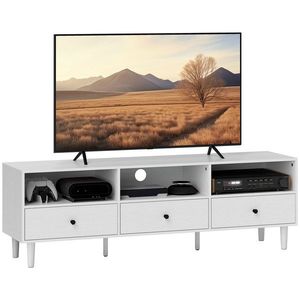 HOMCOM Mobilier TV pentru până la 75" cu 3 sertare, 3 rafturi deschise și pas-cablu, 140 x 34 x 45 cm, alb | Aosom Romania imagine
