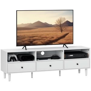 HOMCOM Comodă TV, Stand TV pentru Ecrane de 75 inch, 3 Rafturi Deschise, 3 Sertare, Placă de Particule, Alb | Aosom Romania imagine