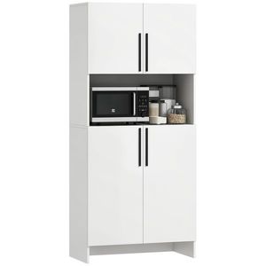 HOMCOM Dulap de Bucătărie, Dulap de Depozitare pentru Bucătărie, Living, Sufragerie, Dulap, Rafturi, Suport cuptor cu Microunde, Spăn, Alb | Aosom Romania imagine