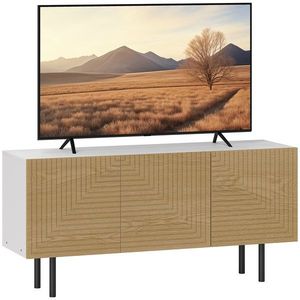 HOMCOM Mobila TV pentru de până la 65 de inch cu dulapuri cu ușă canelată și trecere cabluri pentru sufragerie, dormitor, efect lemn natural | Aosom Romania imagine