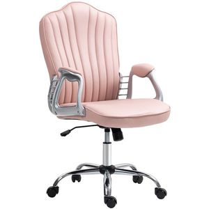 HOMCOM Scaun de Birou cu Rotire si Inaltime Reglabila Brate de Sprijin Spatar Curbat Functie de Balans Roz | Aosom Romania imagine