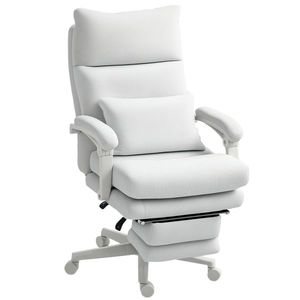 HOMCOM Scaun rotativ, aspect de in, ajustabil în înălțime, cu înclinare de 160 de grade, suport pentru picioare, crem | Aosom Romania imagine