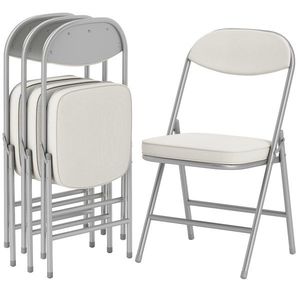 HOMCOM Set de 4 scaune pliante căptușite, Scaune pliante cu material catifea, spătar, cadru metalic, crem | Aosom Romania imagine