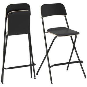 HOMCOM Set de 2 scaune de bar pliante cu cadru din oțel, pentru bucătărie, negru | Aosom Romania imagine