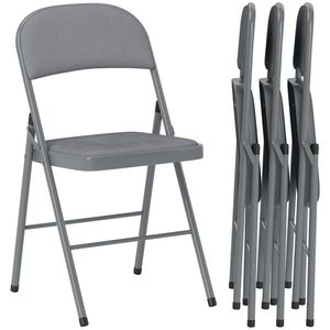 HOMCOM Set de 4 scaune pliante și portabile interior cu șezut și spătar tapitate în catifea, cadru din oțel, gri deschis | Aosom Romania imagine