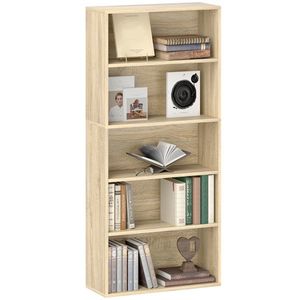 HOMCOM Bibliotecă raft de depozitare 5 nivele cu rafturi reglabile pentru living, dormitor, birou, 60x24x133, 5 cm, natural | Aosom Romania imagine
