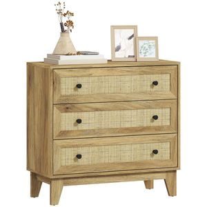 HOMCOM Comoda cu 3 Sertare Comoda de Lemn cu Frontale din Ratan Stil Cannage pentru Dormitor 80x35x76 cm Natural | Aosom Romania imagine