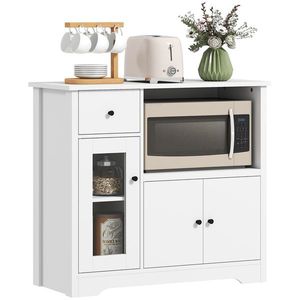 HOMCOM Dulap de bucătărie cu orificiu pentru cablu, comodă cu 2 dulapuri, compartiment deschis, sertar, 80 x 35 x 72, 2 cm, placaj, Alb | Aosom Romania imagine