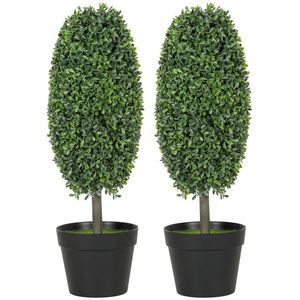 HOMCOM Set de 2 plante artificiale, Arbori de plastic rezistenți la UV în ghiveci, Plastica, Ciment, Verde | Aosom Romania imagine