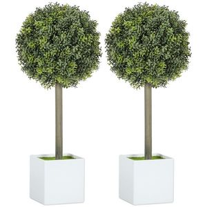 HOMCOM Set 2 mingi buxus artificial formate, 45cm plantă artificială, Plastik Plante Artificiale în Ghiveci | Aosom Romania imagine