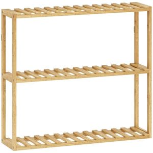 HOMCOM Etajeră din bambus ajustabilă, etajeră de baie cu 3 niveluri, 60 x 15 x 54 cm, efect de lemn natural | Aosom Romania imagine
