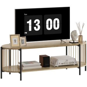 HOMCOM Suport TV Stil Bohemio pana la 55 Inch cu Design in Sfoara de Hartie si 2 Rafturi Deschise 124x43, 5x41 cm Natural | Aosom Romania imagine