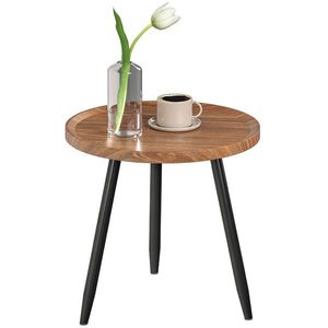 HOMCOM Masă de cafea rotundă pentru living, masă de cafea modernă cu cadru din oțel, pentru living, cameră, Ø 40 x 39 cm, lemn de nuc | Aosom Romania imagine