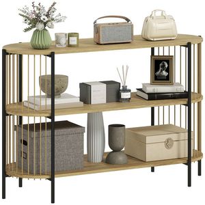 HOMCOM Blat de Consolă cu Coardă de Hârtie Împletită Manual Cadru de Oțel Stil Bohemian 124x43, 5x80 cm Natural | Aosom Romania imagine