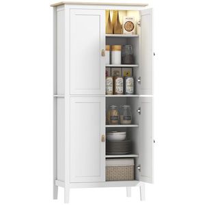 HOMCOM Bufet de bucătărie, mobilier de bucătărie de depozitare înalt cu LED reglabil și senzor de mișcare, 80 x 40 x 176, 5 cm, alb | Aosom Romania imagine