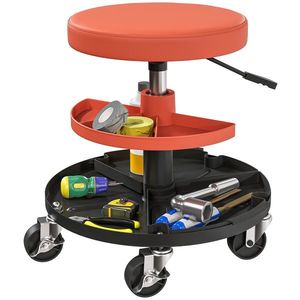 HOMCOM Taburet pentru atelier cu rotile, taburet de mecanic cu înălțime reglabilă 40-51 cm, 2 rafturi 38x38x51 cm, galben | Aosom Romania imagine