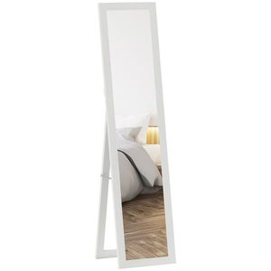 HOMCOM Oglindă pe suport, de perete sau așezat, rectangulară cu cadru din lemn pentru salon camera de dormit, 37 x 155 cm alb | Aosom Romania imagine