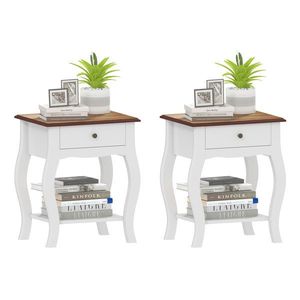 HOMCOM Set de 2 Noptiere cu Sertar Raft Deschis și Blat cu Efect de Stejar Stil Francez 45x35x55 cm Alb și Stejar | Aosom Romania imagine