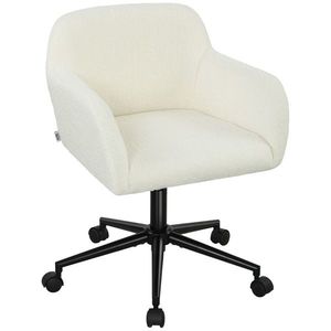 HOMCOM Scaun de birou rotativ cu role, Scaun de birou, Fleece, Spumă, reglabil în înălțime, Homeoffice, Crem alb | Aosom Romania imagine