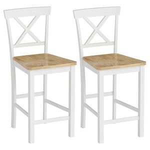 HOMCOM Set de 2 scaune de bar cu spătar și suport pentru picioare, lemn de cauciuc, pentru bucătărie, sală de mese, bar, Stejar+Alb | Aosom Romania imagine
