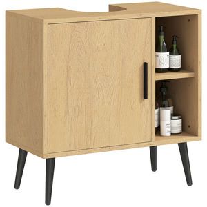 HOMCOM Mobilier sub chiuvetă baie cu ușă cu închidere progresivă și raft reglabil, 60 x 30 x 59, 5 cm, stejar | Aosom Romania imagine