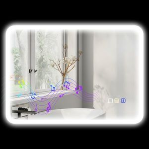 HOMCOM Oglindă pentru baie LED bluetooth 50 x 70 cm comutator tactil lumina reglabilă 3 culori anti-abur memorie argintiu | Aosom Romania imagine