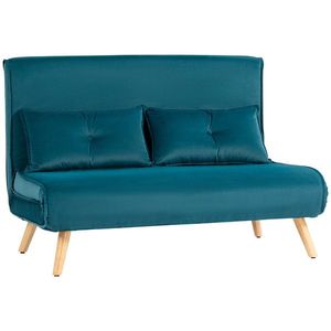 HOMCOM Canapea extensibila pentru 2 persoane, canapea pat, spatiu pentru dormit, spatar reglabil, husa din material textil, structura metalica, Verde | Aosom Romania imagine