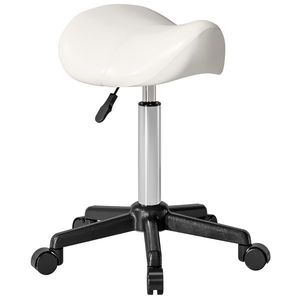 HOMCOM Taburet cu roti, scaun de lucru cu înălțime reglabilă 45-57 cm și șa ergonomică, 48x47x45-57cm, alb | Aosom Romania imagine