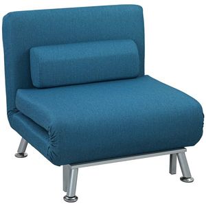 HOMCOM Fotoliu pliabil cu funcție de pat, fotoliu de relaxare pliabil cu aspect de in, spătar reglabil, 75 x 70 x 75 cm, Albastru | Aosom Romania imagine