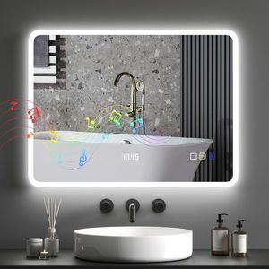 HOMCOM Oglindă de Baie cu Lumină LED 80x60 cm cu Bluetooth 3 Culori de Lumină Funcție Antiabur Funcție de Memorie IP44 | Aosom Romania imagine