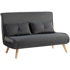 HOMCOM Canapea de dormit de 2 locuri, canapea pat, canapea transformabilă în pat, spătar reglabil, material textil, cadru metalic, Gri | Aosom Romania imagine