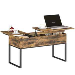 HOMCOM Masă de Cafea Extensibilă cu Encimera Desfășurabilă Închidere Moale Spațiu Ascuns de Depozitare 100x45x67 cm Marrón Rústico | Aosom Romania imagine