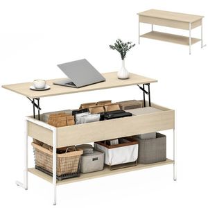 HOMCOM Masă de Cafea Extensibilă cu Închidere Blândă Spațiu Ascuns de Depozitare și Raft Deschis 95x40x59 cm Lemn Natural și Alb | Aosom Romania imagine