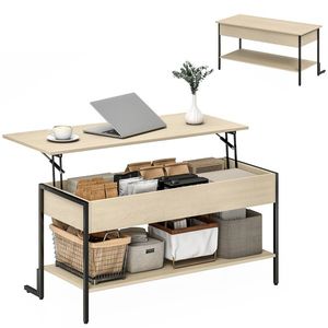 HOMCOM Masă de cafea cu blat extensibil, masă de cafea cu compartiment ascuns și raft deschis, 95x40x59cm, lemn natural | Aosom Romania imagine