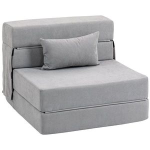 HOMCOM Sofa la sol, canapea tapițată, transformabilă în saltea, spumă, pernă, Gri deschis | Aosom Romania imagine