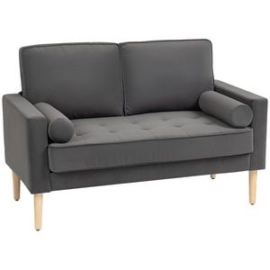 HOMCOM Canapea 2 locuri elegantă din catifea 127 cm cu perne groase, 2 perne și șezut captușit, gri | Aosom Romania imagine