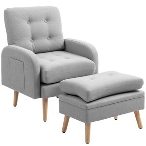 HOMCOM Fotoliu de relaxare cu repose-pied fotoliu TV cu perne capitonat din material lin 68, 5 x 73, 5 x 90 cm gri deschis | Aosom Romania imagine