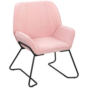 HOMCOM Fotoliu de Lounge cu Scaun Larg și Capitonat Tapitat în Catifea Picioruse de Metal Fotoliu pentru Living Roz | Aosom Romania imagine