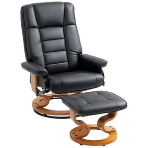 HOMCOM Fotoliu de relaxare inclinabil cu suport pentru picioare, pivotant, cadru din lemn, material sintetic negru | Aosom Romania imagine