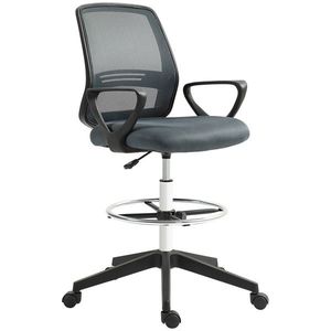 Vinsetto Scaun de birou ergonomic cu brațe și inel reglabil pentru picioare, plasă gri | Aosom Romania imagine