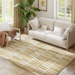 HOMCOM Covor de living 200 x 140 cm fir scurt lavabil în mașină hipoalergic pentru living, dormitor, birou, galben | Aosom Romania imagine