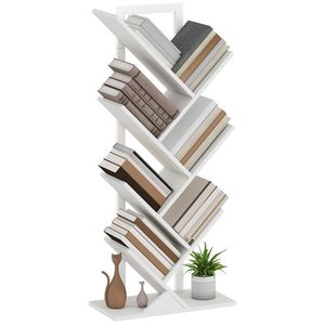 HOMCOM Bibliotecă în Formă de Copac cu 7 Rafturi și Sistem Antivoltaj pentru Sufragerie Dormitor 50x24x109 cm Alb | Aosom Romania imagine