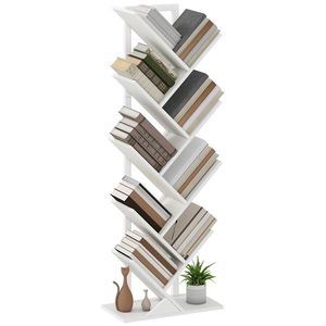 HOMCOM Etajeră în Formă de Copac cu 9 Rafturi și Sistem Antivârf pentru Sufragerie Dormitor 50x24x136 cm Alb | Aosom Romania imagine