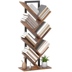 HOMCOM Bibliotecă Raft cu 7 Nivele Îngustă în Forma de Lemn pentru Birou, Brun Rustic | Aosom Romania imagine