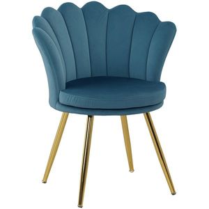 HOMCOM Fotoliu coquillage fotoliu de coafură fotoliu din catifea fotoliu de salon cu picioare din metal dorat bleu | Aosom Romania imagine