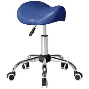 HOMCOM Taburet cu role, scaun de lucru cu înălțime reglabilă 49-61 cm și șezut ergonomic, 52x53x49-61cm, bleu | Aosom Romania imagine