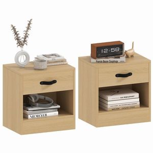 HOMCOM Set de 2 Noptiere cu Sertar și Compartiment Deschis pentru Sufragerie 39x28x41 cm Natural | Aosom Romania imagine