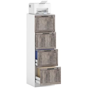 HOMCOM Cajonieră de Birou cu 4 Sertare Încuietoare 2 Chei Bare Suspendate pentru A4 Scrisoare 39, 4x40x129 cm Alb și Lemn | Aosom Romania imagine